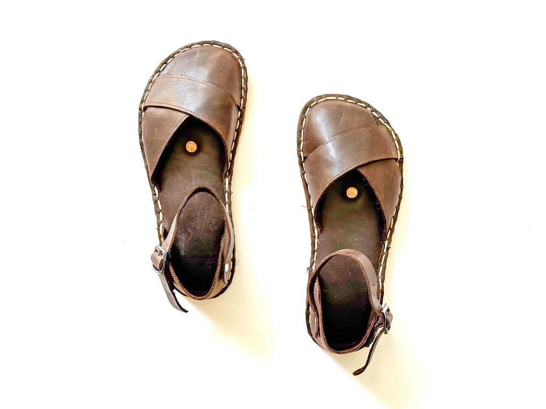 Handmade Leather Barefoot Sandals: Copper Rivets, Bitter Brown - Etsy Australia