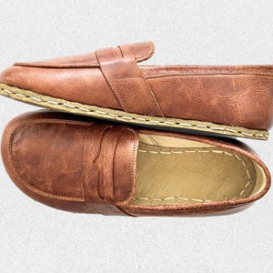 Handgefertigte Leder-Erdungsschuhe: Zero Drop Barfuß Penny Loafers