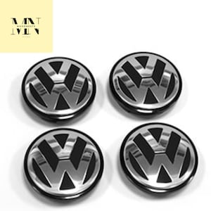 Set of 4  Wheel Center Caps – VW Hub Cap Badges Black & Chrome 56mm / 65mm  Rim Covers