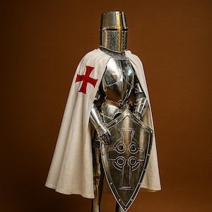 Full-Size Solid Steel Templar Knight Armor Suit: 6-Foot Medieval Replica