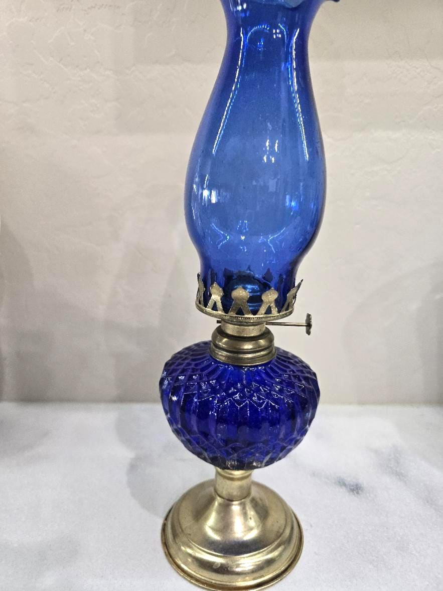 Antique Blue Glass Lamp - Etsy