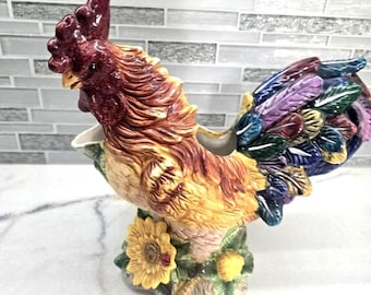 Vintage Fitz & Floyd "Coq Du Village" Ceramic Rooster Pitcher 11.5"