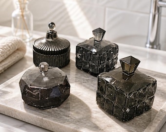 Handmade SmokyBlack Resin Jar with Lid | Vanity Storage Container | Modern Home Accent | Small Gift