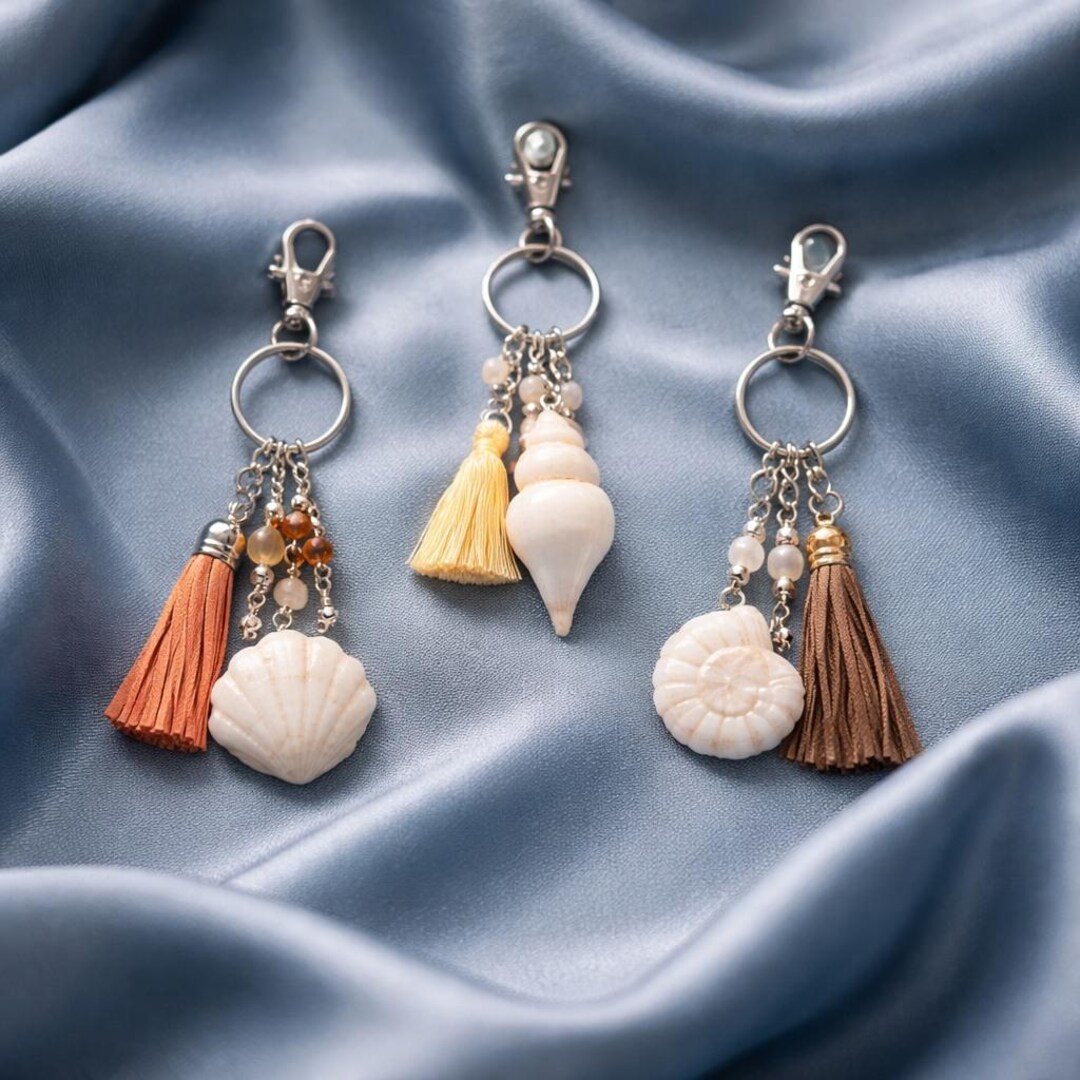 Shell Keychians Coastal Resin Shell Keychain | Ocean Inspired Beach Bag Charm, Summer ...