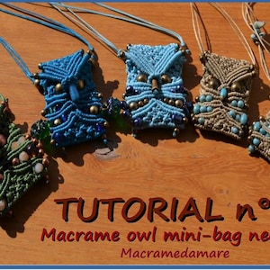 Tutorial n 6 Makramee Eule Mini-Taschen-Halskette /Micro-Makramee-Anhänger.