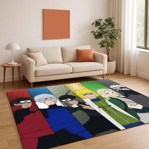 Anime Character Rug, Ninja Team Carpet, Manga Room Decor, Otaku Style Rug, Anime Mat, Colorful Anime Rug, Teen Room Rug, Anime Gift Rug