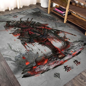 Samurai Rug, Warrior Rug, Japanese Style Mat, Anime Decor Rug, Oriental Decor, Unique Rug
