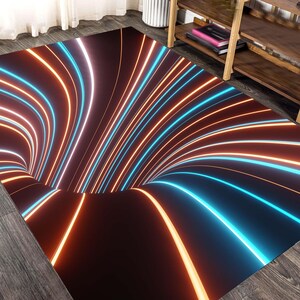 Abstract Neon Light Trails, Futuristic Glow Lines Wall Decor Rug