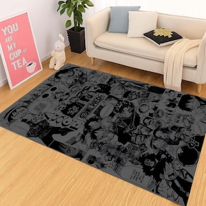 Anime Style Rug: Manga Comic Hero Theme, Otaku Room Decor