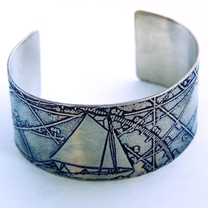 A Following Sea Etched Nickel Silver Nautical Art Jewelry Cuff Bracelet anniversary wedding image 1