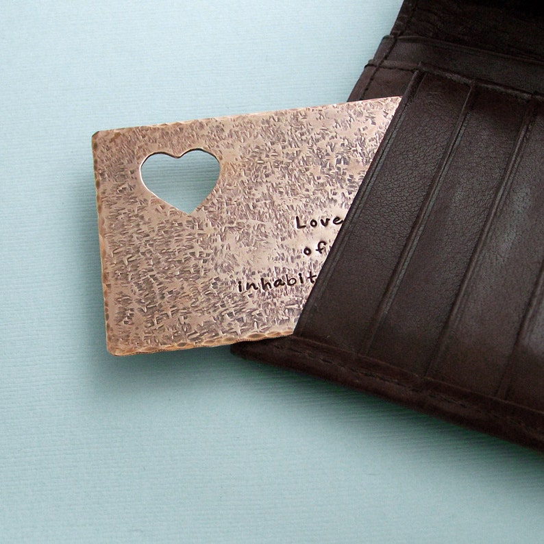 Wallet Card and Necklace Set Hand Stamped Copper Heart Etsy