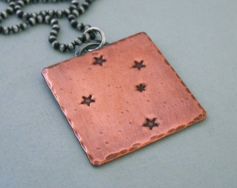 Southern Cross Constellation Necklace - Crux - Hand Stamped Copper and Sterling Silver