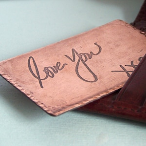 Tarjeta de cartera de metal de escritura personalizada grabada - su escritura o dibujo - Compromiso - Boda - Memorial - Accesorios