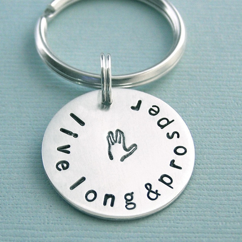 Live Long and Prosper Hand Stamped Sterling Silver Key Ring Father's Day Accessories Star Trek image 1