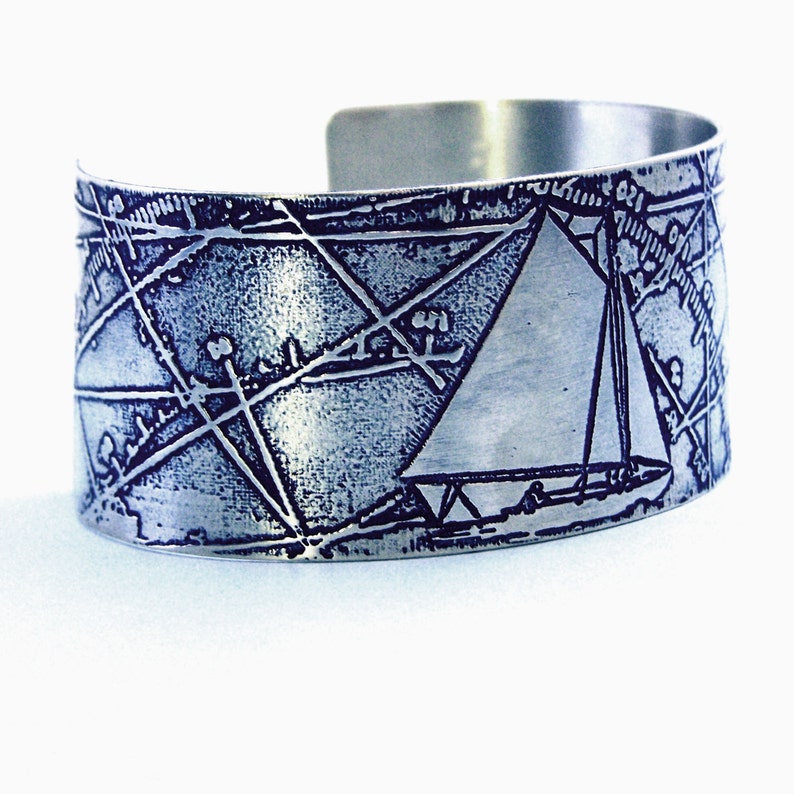A Following Sea Etched Nickel Silver Nautical Art Jewelry Cuff Bracelet anniversary wedding image 3