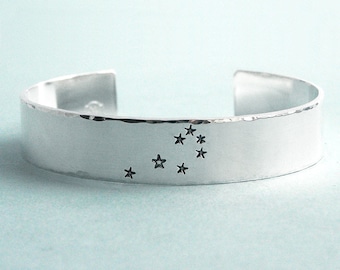 Seven Sisters Constellation Cuff Bracelet - The Pleiades - Hand Stamped Sterling Silver