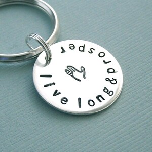 Live Long and Prosper Hand Stamped Sterling Silver Key Ring Father's Day Accessories Star Trek image 2