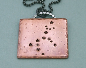 Unicorn Constellation Necklace - Monoceros - Hand Stamped Copper and Sterling Silver