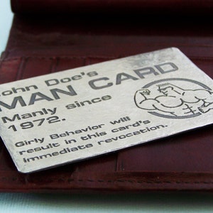 Man Card Etched Metal Wallet Card Carta uomo personalizzata per uomini virili immagine 1