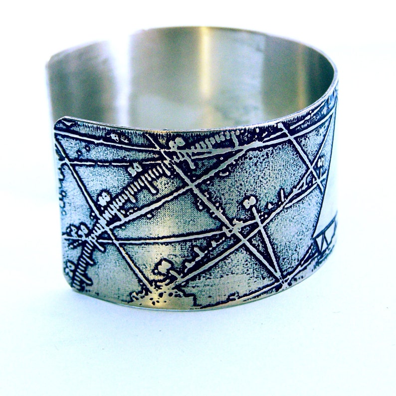 A Following Sea Etched Nickel Silver Nautical Art Jewelry Cuff Bracelet anniversary wedding image 2