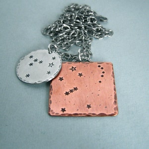 Constellation Necklace Orion and Canis Major Hand Stamped Copper and Sterling Silver image 3