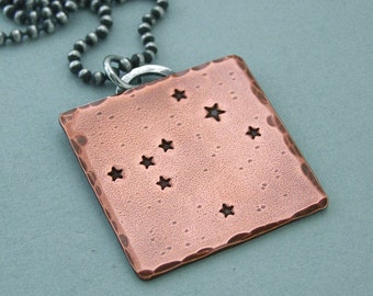 Constellation Necklace - Canis Major - Hand Stamped Copper and Sterling Silver