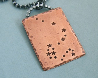 Draco - Constellation Necklace - Hand Stamped Copper and Sterling Silver Chain