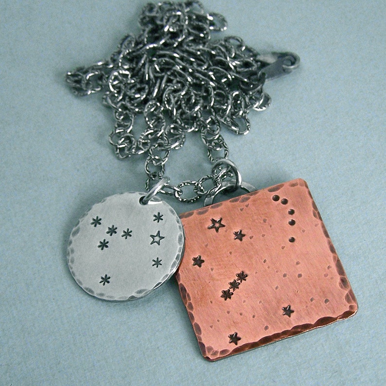 Constellation Necklace Orion and Canis Major Hand Stamped Copper and Sterling Silver image 4