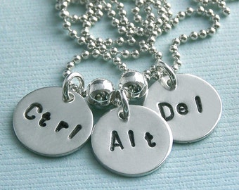 Does Not Compute - Ctrl-Alt-Del - Hand Stamped Sterling Silver Necklace