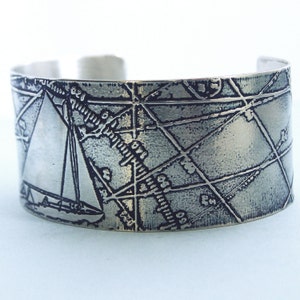 A Following Sea Etched Nickel Silver Nautical Art Jewelry Cuff Bracelet anniversary wedding image 4