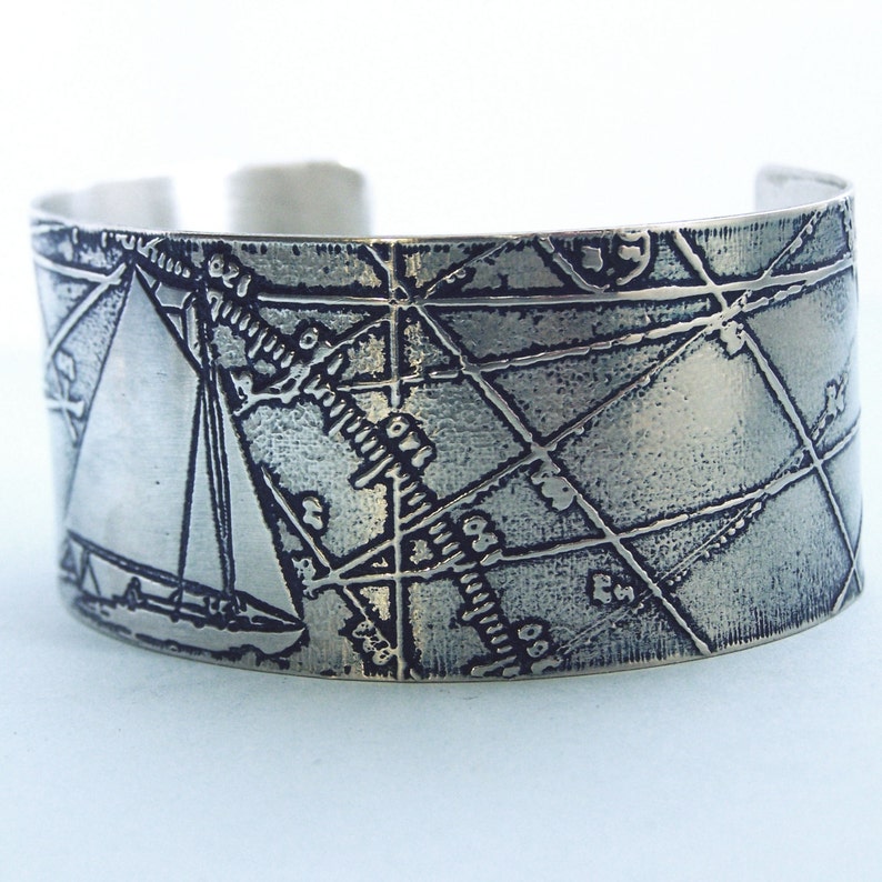 A Following Sea Etched Nickel Silver Nautical Art Jewelry Cuff Bracelet anniversary wedding image 4