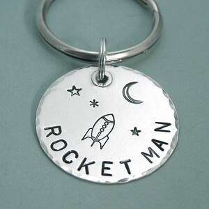 Rocket Man - Key Ring - Hand Stamped Sterling Silver - Father&#39;s Day