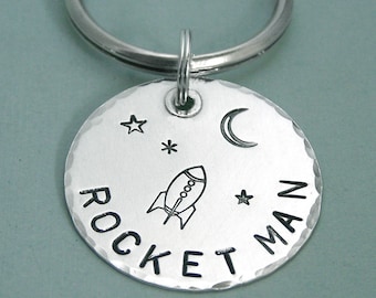Rocket Man - Key Ring - Hand Stamped Sterling Silver - Father's Day