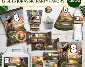 ジュラシック・ワールドの誕生日パーティーの記念品テンプレート、恐竜パーティーの記念品、ジュラシック・パークの誕生日パーティー、恐竜の誕生日12セット