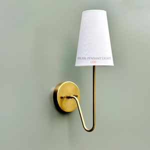 Raw Brass Wall Sconce With Lamp Shade | Bathroom Vanity Sconce Light Fixture