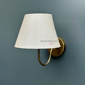 Raw Brass Wall Sconce Lamp with Linen shade | Bathroom Vanity Sconce