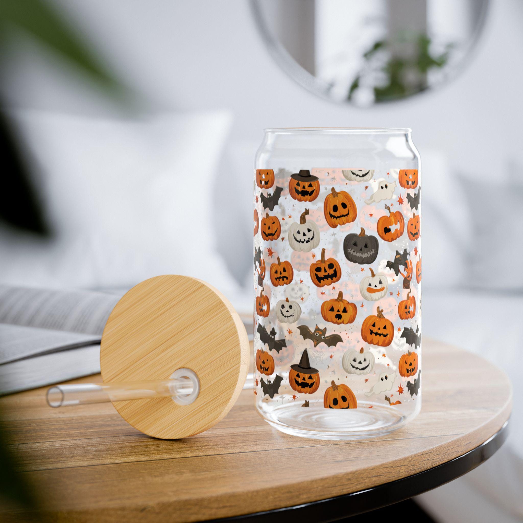 Layhit 12 X Halloween-Glasbecher Mit Deckel – 473 Ml, Mit Strohhalmen & Geschenkbox, Gruselige Motive