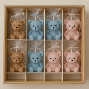 Beeswax Teddy Bear Candle: Baby Shower Favor, Nursery Decor