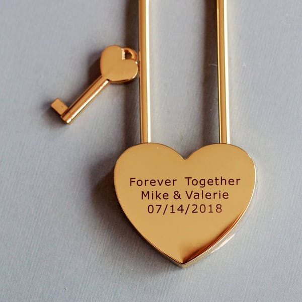 Love Lock, Heart Lock, Custom Lock, Gold Heart Love Padlock With Key, Engraved Lock Lock, Gold Padlock, Personalized Padlock