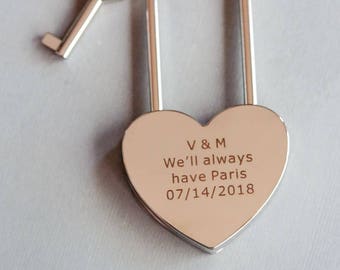 Love Lock, Heart Lock, Custom Lock, Silver Heart Love Padlock With Key, Engraved Lock Lock, Personalized Padlock