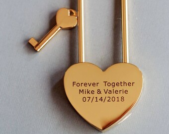 Love Lock, Heart Lock, Custom Lock, Gold Heart Love Padlock With Key, Engraved Lock Lock, Gold Padlock, Personalized Padlock