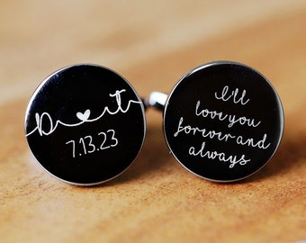 Personalized Cufflinks,Custom Gift for Groom from bride Cufflinks Personalized Engraved Round Cufflinks Anniversary Gift for Him