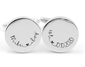 Personalized Cuff Links,Custom Gift for Groom from bride Cufflinks  Personalized Cufflinks Engraved Round Cufflinks Anniversary Gift for Him