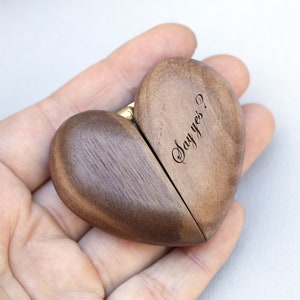 Wood Ring Box,Walnut Heart Ring Box,Heart Wedding Ring Box, Thin Engagement Ring Box, Proposal ring box, Engagement Ring Box