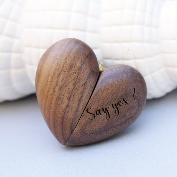 Ring Box,Wood Ring Box,Walnut Heart Ring Box,Heart Wedding Ring Box, Thin Engagement Ring Box, Proposal ring box, Engagement Ring Box