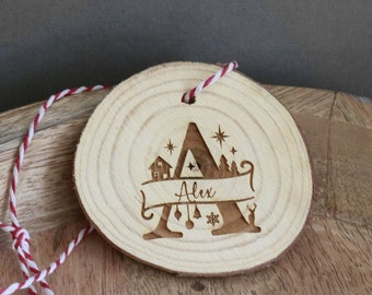 Letter Name Ornament, 2023 Family Ornament , Custom Initial Ornament, Wooden Ornament, Personalized Ornament,  Christmas Gift 2023