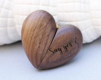 Ring Box,Wood Ring Box,Walnut Heart Ring Box,Heart Wedding Ring Box, Thin Engagement Ring Box, Proposal ring box, Engagement Ring Box