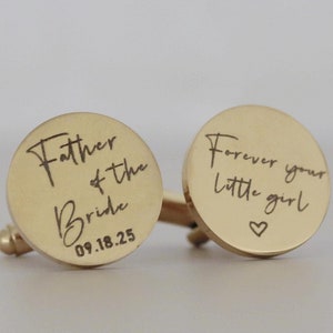 Father of the Bride Cufflink,Cufflinks,Personalized Cufflinks, Engraved Cufflinks, Round Custom Cuff link ,Gifts for Him,Wedding Gift