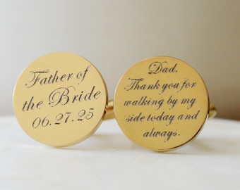 Gemelos para el padre de la novia, gemelos personalizados, gemelos grabados, gemelos redondos personalizados, regalos para él, regalo de boda