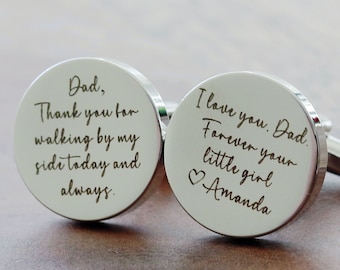 Father of the Bride Cufflinks, My Favorite Walk,Personalized Cufflinks, Round Engraved Cufflinks, Custom CufflinksGifts for Him,Wedding Gift